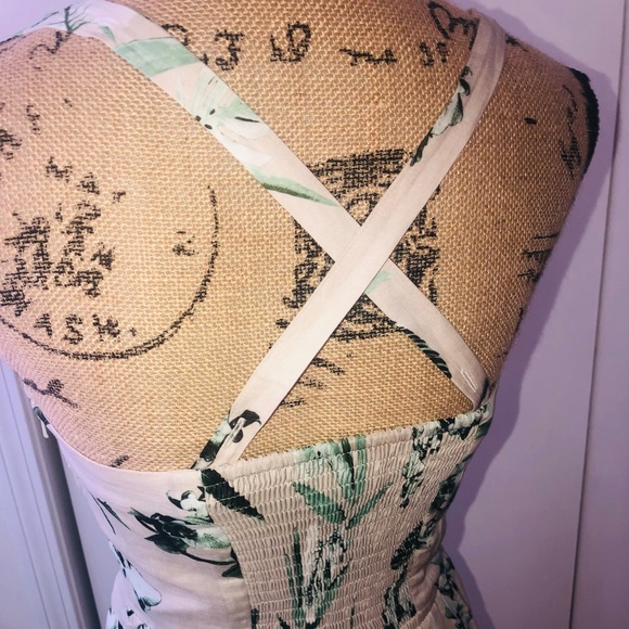 SOLD: BANANA REPUBLIC grey multicolor floral print crossback sleeveless midi - Picture 3 of 5